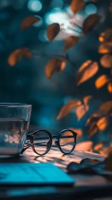 Glasses and water glass on table in soft evening bokeh