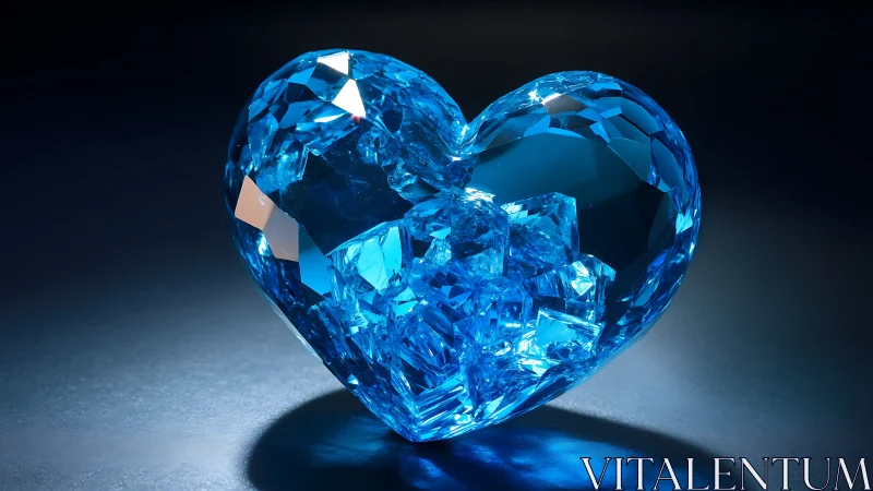 Blue Crystal Heart Form with Faceted Refractive Geometry.