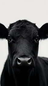 Midnight-black cow stares down the camera with quiet drama.