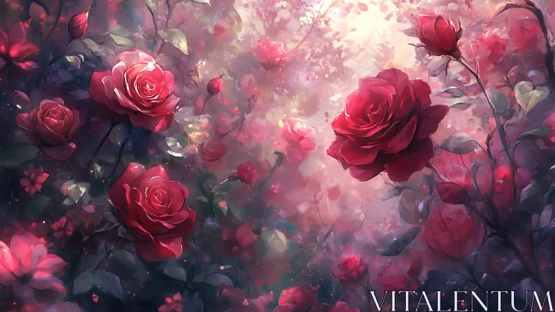 Luminescent Rose Garden: Atmospheric Digital Composition.