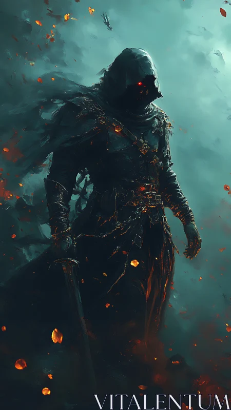 Ember‑Eyed Shadow Knight Wandering Through Stormlight.