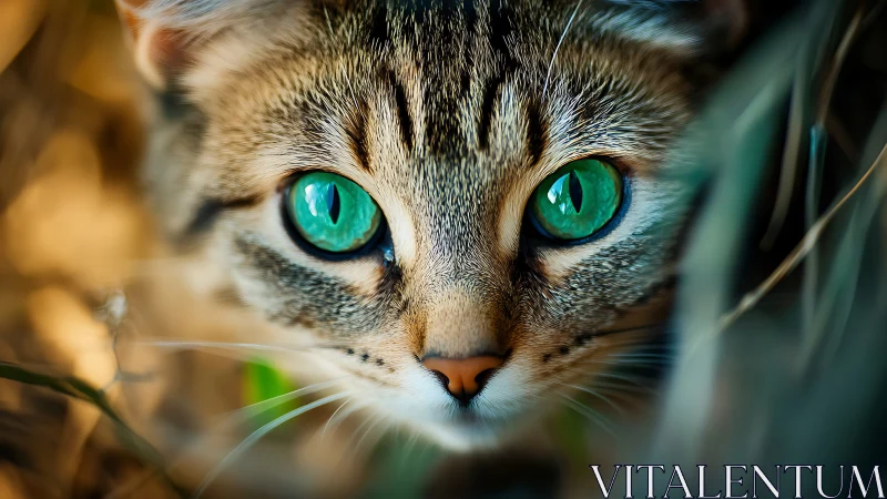 Striking Portrait of Tabby Cat with Mesmerizing Emerald Gaze