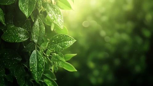 Morning droplets whisper across sunlit emerald leaves