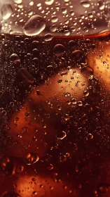 Amber soda nebula with dancing bubbles in close-up delight.