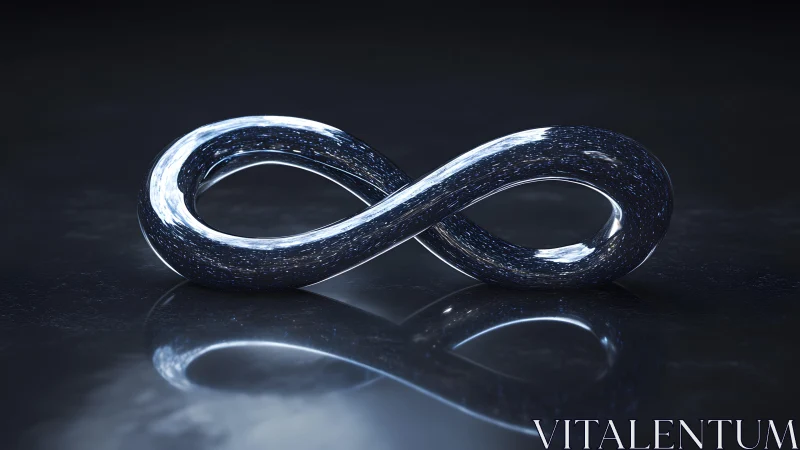 Shiny Metallic Infinity Symbol on Dark Reflective Surface.