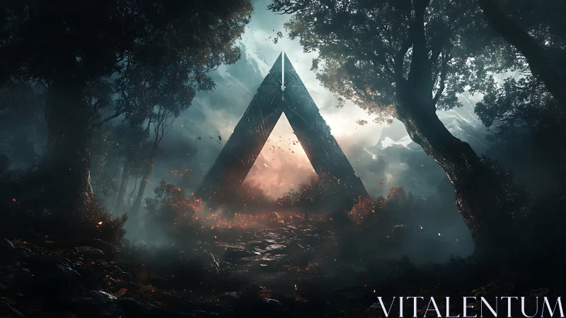 Glowing Pyramid Portal in Mystical Forest