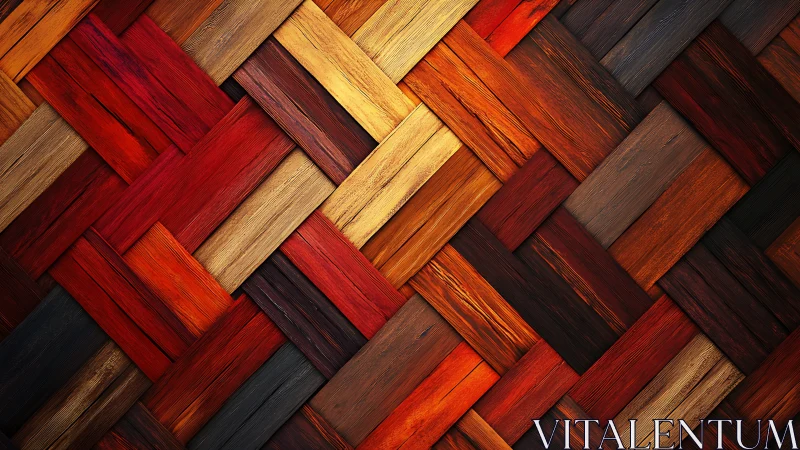 Geometric wood panel mosaic captures warm chromatic gradients
