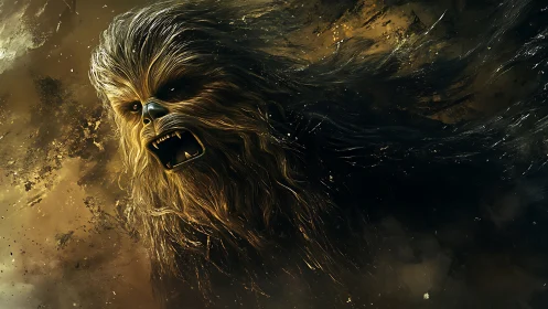 Roaring space beast unfurls in a storm of molten starlight.