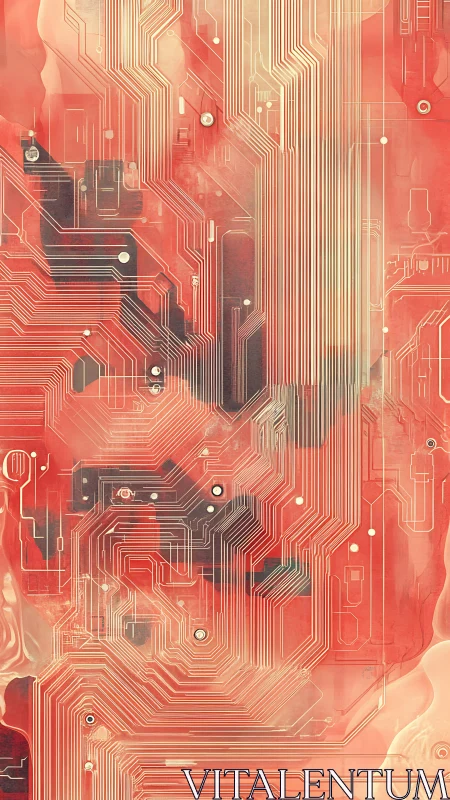 Coral circuitry matrix over luminous abstract gradient background.