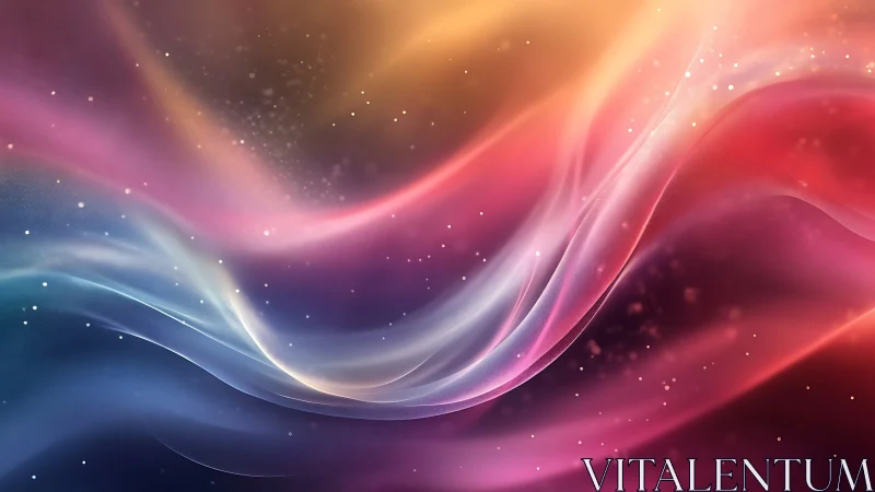 Colorful light waves curve across soft cosmic background