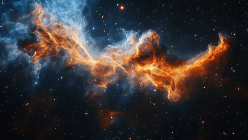 Orange ionized gas filament in deep space starfield view.