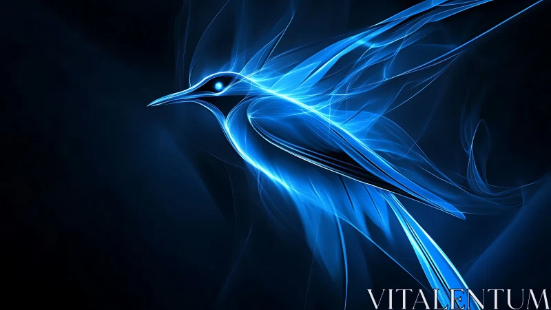 Neon blue energy bird rendered as abstract light vectors