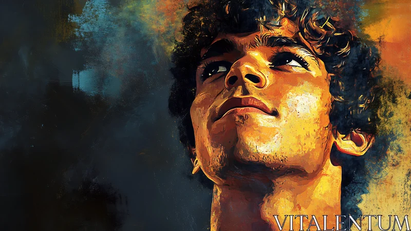 Expressive upward gaze rendered in saturated digital brushwork