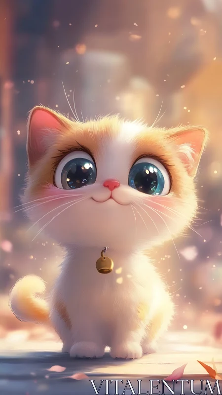 Luminous White Kitten with Enchanting Blue Eyes in Soft Glow.