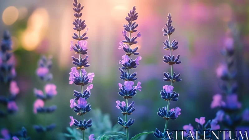 Purple Lavender Blooms in Golden Light.