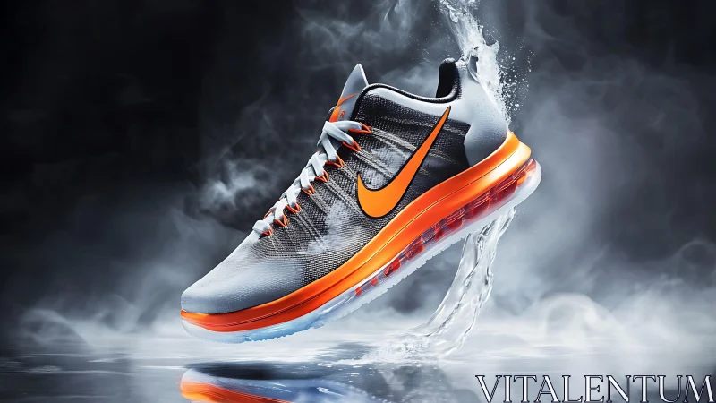 High-contrast athletic sneaker with dynamic liquid splash lighting