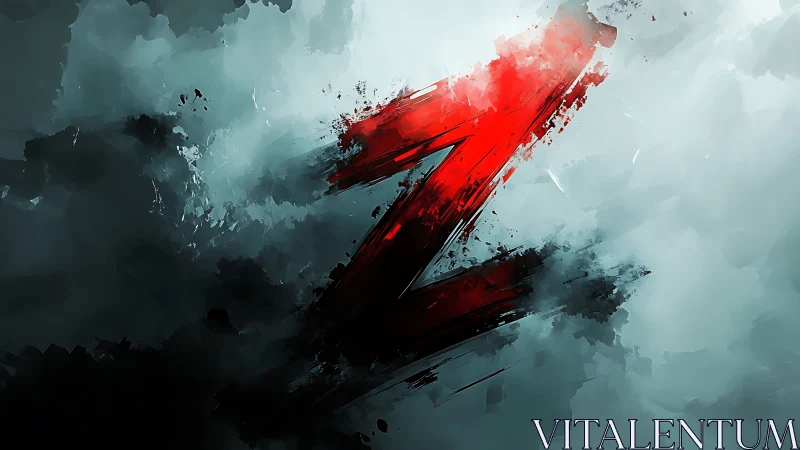 Bold red Z slashes through stormy mist with vivid energy