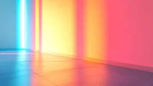 Chromatic light gradients mapped onto reflective planar surfaces.