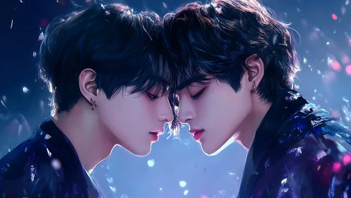 Intimate twin portraits glow in ethereal neon twilight