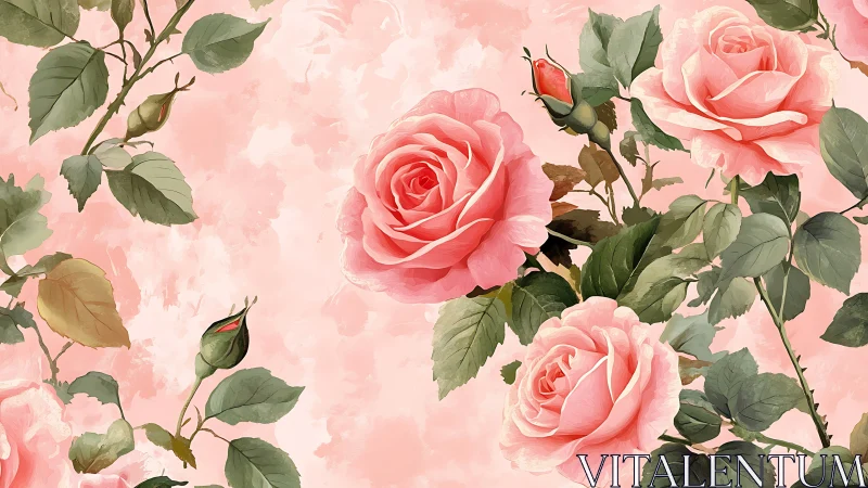 Romantic Pink Roses Blooming Against Soft Pastel Background