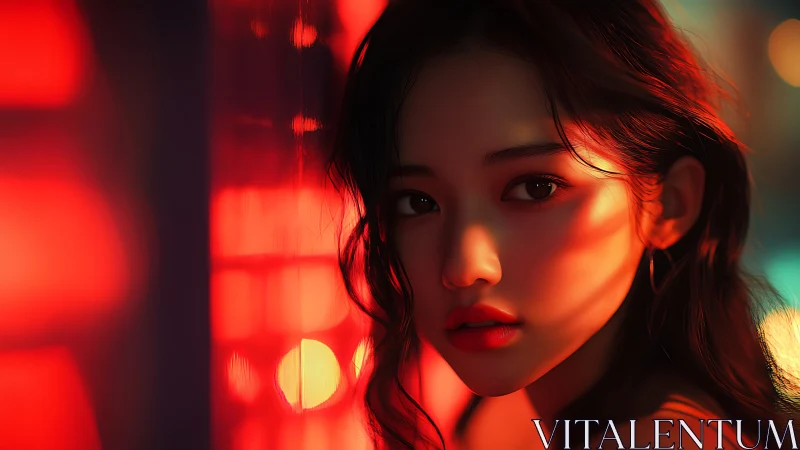 Moody digital portrait in red neon side lighting.