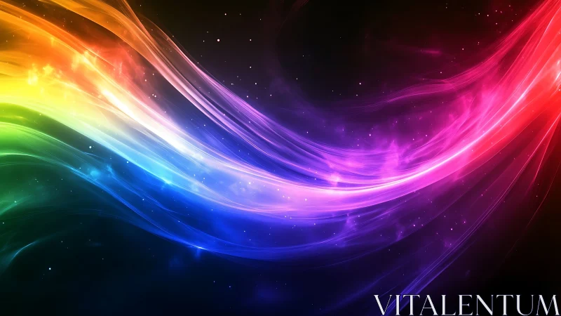 Glowing rainbow ribbons drifting through a dreamy night sky.