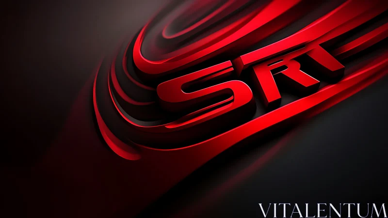 Red metallic SRT logo in dynamic abstract motion rendering.