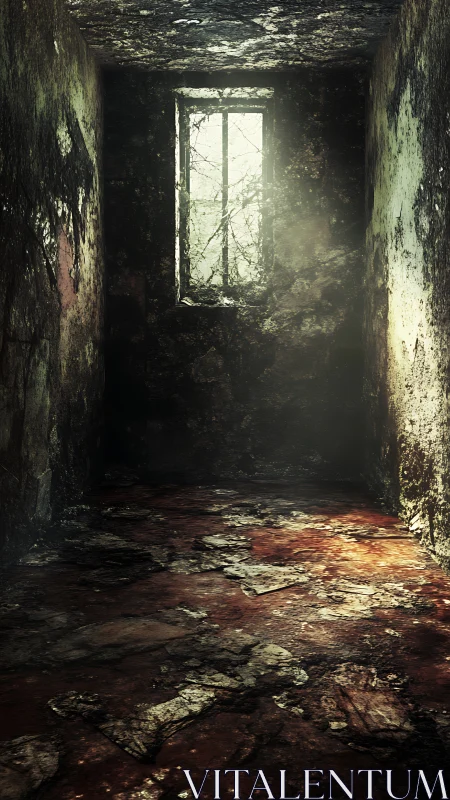 Soft light finding its way into a forgotten stone room.