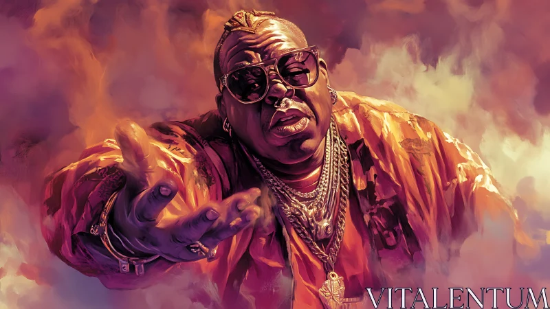 Bold hip hop portrait with outstretched hand and chains.