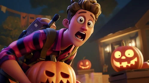 Spooked teen discovers playful pumpkins on Halloween night.