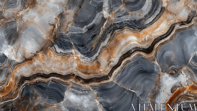 Striking abstract stone pattern with swirling blue, gray, and gold veins.