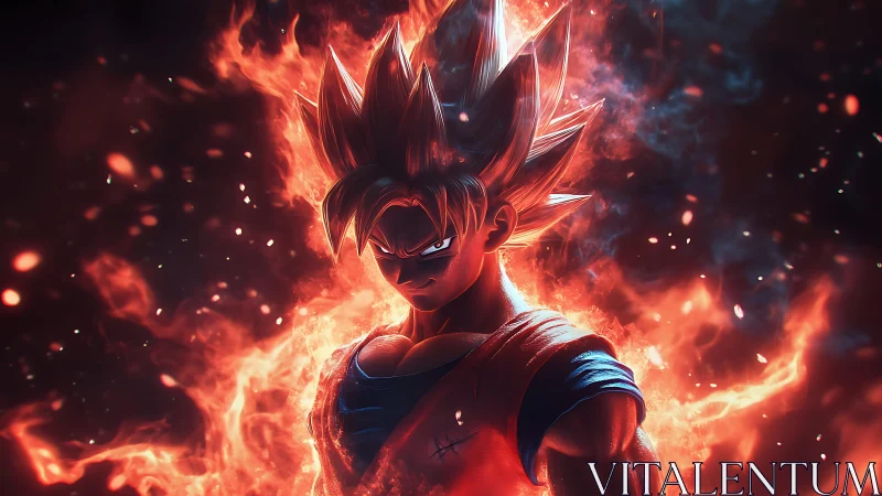 Fiery anime warrior unleashes blazing power in darkness