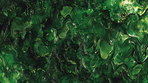Green fluid abstract surface with layered organic forms.