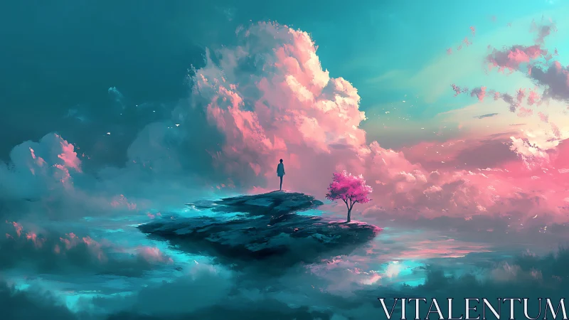 Dreamy sky island invites gentle reflection above soft clouds