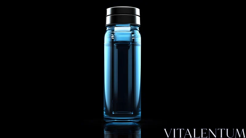 Sleek Glass Water Bottle with Metallic Cap on Black Background.