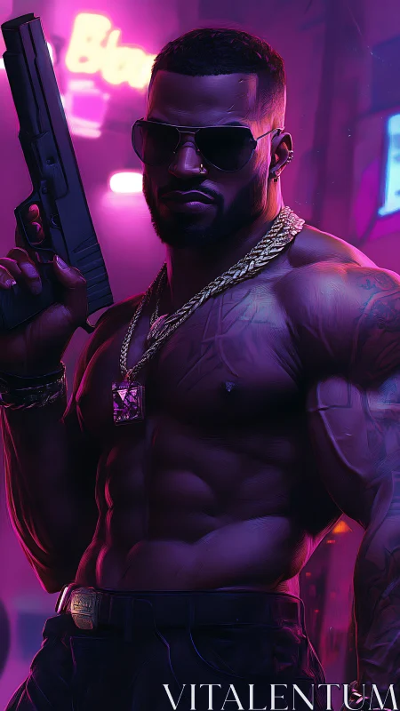 Confident neon street guardian in bold cyberpunk glow.