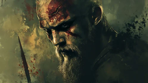 Battle-scarred warrior portrait in moody chiaroscuro lighting