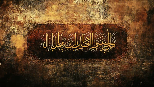 Golden Arabic calligraphy glows through weathered shadows