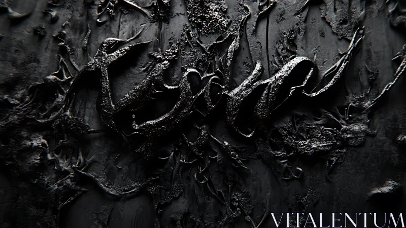 Textured black calligraphic typography in molten relief.