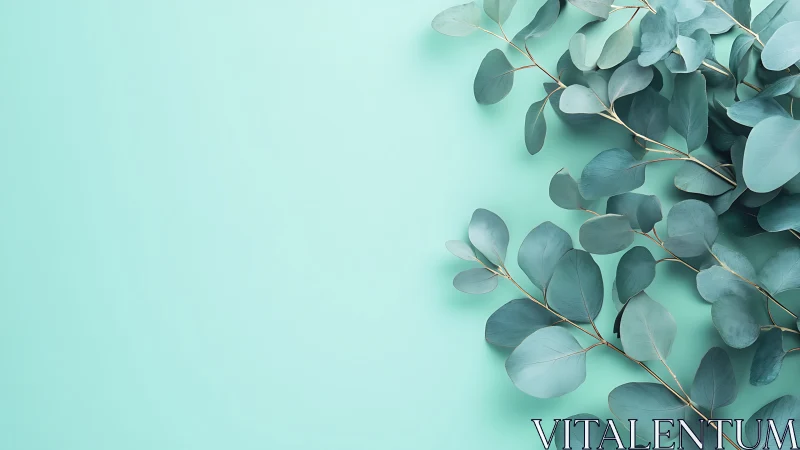 Eucalyptus branches arranged on plain pastel background.