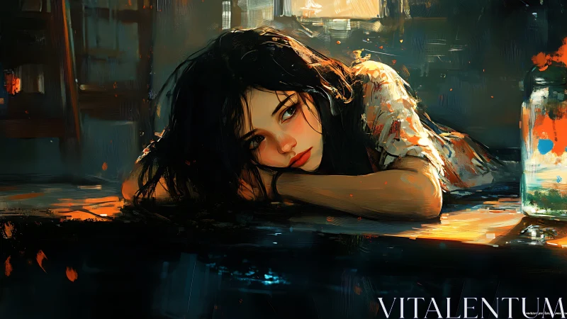 Softly resting artist in a glow of quiet evening colors.