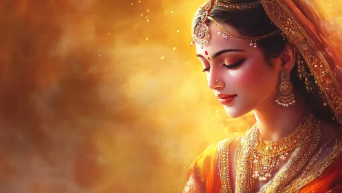 Side-lit bridal portrait renders ornate jewelry in warm bloom