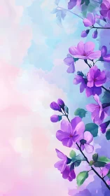 Purple Geranium Flowers Against Soft Pastel Sky
