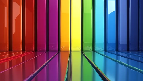 Vertical glass panels form a continuous rainbow color spectrum