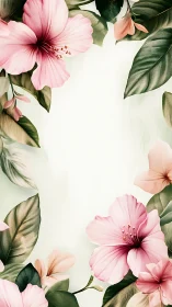 Pink hibiscus blooms framed against botanical foliage.