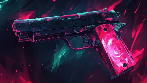 Neon cyberpunk pistol rendered with vivid glowing accents.
