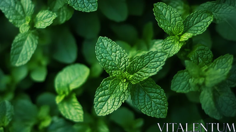 Fresh mint leaves glow in soft natural garden light.