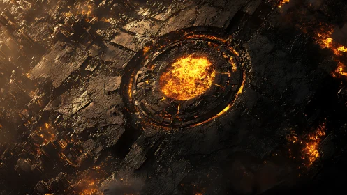 Subterranean thermal structure with active magma emission.