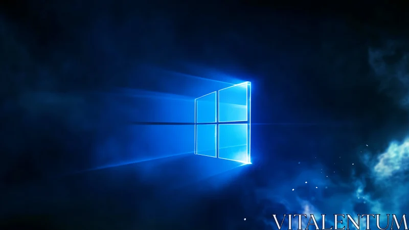 Glowing blue window logo on dark abstract space field.