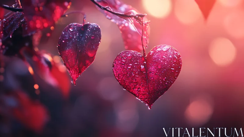 Crimson Hearts Weep Dewdrops Under Blushed Twilight